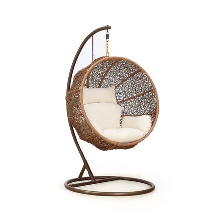 MANHATTAN COMFORT Zolo Hanging Lounge Egg Swing Chair in Cream and Saddle Brown OD-HC001-CR